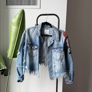 Distressed Zara Cropped Denim Jacket